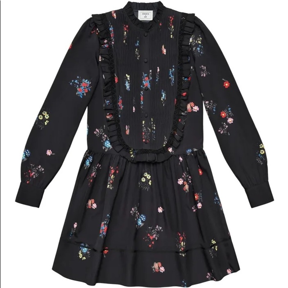 ERDEM X H&M Black floral long sleeved ruffle dress